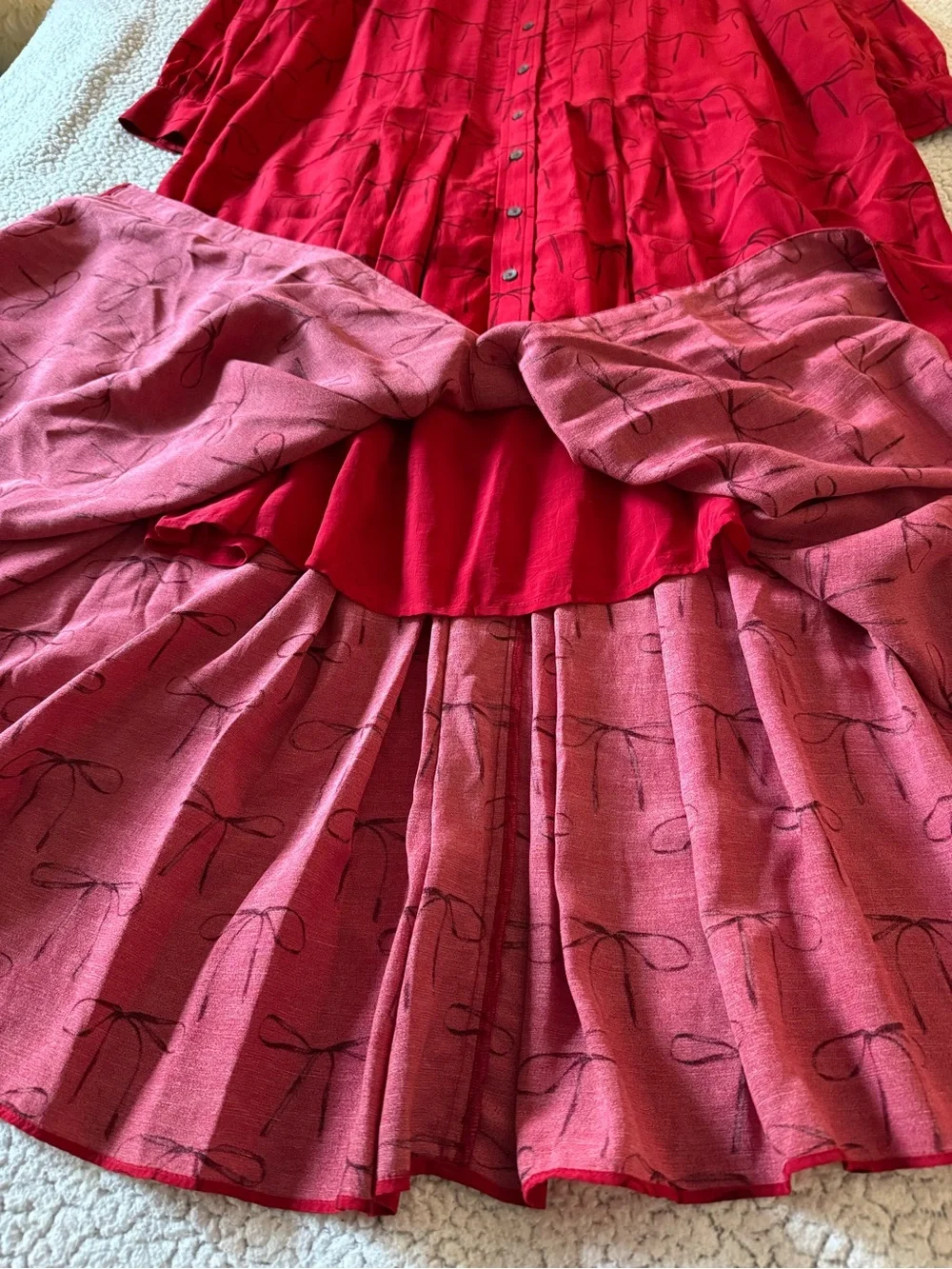 J.Crew Red Drapey Pleated Shirt-Dress in Bow Print Size 16